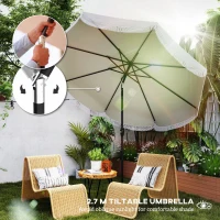 Outsunny 9FT Patio Umbrella, UPF 30+ Outdoor Market Umbrella with Crank, 8 Ribs, Push Button Tilt, Vented Patio Table Umbrella for Deck Backyard Lawn, Light Gray(m-4)