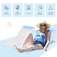 Outsunny 2 Pieces Beach Lounge Chair, Outdoor Folding Chaise Lounge Set w/ Pillow for Sunbath, Snap, Beige(m-4)