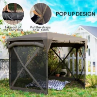 Outsunny 11 x 11ft Pop Up Gazebo Screen Tent with Removable Roof Cover, Roll-up Wind Panels for Camping, Backyard, Brown(m-4)