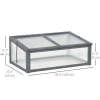 Outsunny 39" x 26" x 16" Wooden Cold Frame with Openable and Tilted Top Cover, Small Polycarbonate Planter Box for Flowers, Vegetables, Plants, Grey(m-3)