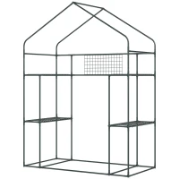 Outsunny Walk-in Greenhouse with 4 Shelves, 56" x 29" x 77" Mini Greenhouse ,Roll-Up Door, Mesh Windows for Seedling, Flowers, Plant Growing, Clear(m-10)