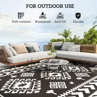 Outsunny Reversible Outdoor Rug, Waterproof Plastic Straw with Carry Bag, 9' x 18', Black & White Rhombus Patchwork(m-6)