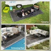 Outsunny Reversible Outdoor Rug, Waterproof Plastic Straw with Carry Bag, 9' x 18', Black & Gray Gourd Border(m-5)