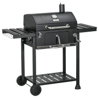 Outsunny Charcoal BBQ Grill Smoker with Adjustable Charcoal Pan and Galvanised Steel Shell, Barbecue Grill Trolley with Storage(m-11)