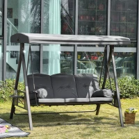 Outsunny Outdoor Patio 3-Person Steel Canopy Cushioned Seat Bench Swing with Included Side Trays & Padded Comfort, Dark Grey(m-1)