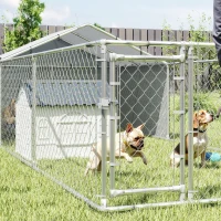 PawHut Galvanized Steel Dog Kennel Outdoor with Waterproof & UV-Resistant Cover for Large Dogs, 19.7' x 7.5' x 4.9'(m-10)