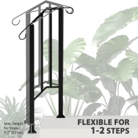 Outsunny 1-2 Step Handrails for Outdoor Steps, Metal Outdoor Stair Railing, Porch Deck Railing with Installation Kit, Black(m-4)