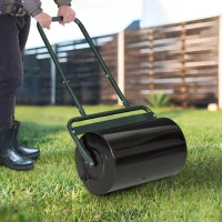 Outsunny 20-Inch Push/Tow Behind Lawn Roller Filled with 10 Gal Water or Sand for Flattening Sod in the Garden, Dark Green(m-2)