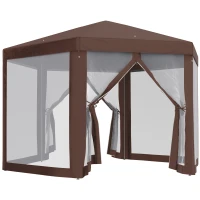 Outsunny 13' x 11' Hexagonal Party Tent, Canopy Tent with Nettings, Zipped Doors for Garden, Patio, Outdoor, Brown(m-2)