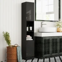 kleankin Tall Bathroom Cabinet, High Gloss Storage Cabinet with Doors and Adjustable Shelves, 11.8" x 11.8" x 71.5", Black(m-9)