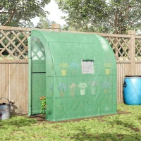 Outsunny 7' x 3' x 7' Lean to Greenhouse, Walk-In Green House, Plant Nursery with 2 Roll-up Doors and Windows, PE Cover and 3 Wire Shelves, Green(m-10)