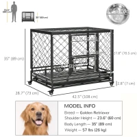 PawHut Heavy Duty Dog Crate w/ Wheels, Openable Top, Removable Tray, Bowl, for All-Sized Dogs, 42.5" x 29" W x 35"(m-3)