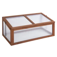 Outsunny 39" x 26" x 16" Wooden Cold Frame with Openable and Tilted Top Cover, Small Polycarbonate Planter Box for Flowers, Vegetables, Plants, Brown(m-2)