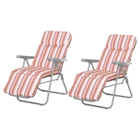 Outsunny Set of 2 Garden Sun Lounger, Outdoor Reclining Seat Cushioned Seat, Foldable Adjustable Recliner, Grey and Orange(m-11)