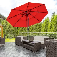Outsunny 9FT 3 Tiers Patio Umbrella Outdoor Market Umbrella with Crank, Push Button Tilt for Deck, Backyard and Lawn, Red(m-9)
