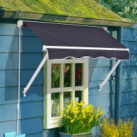 Outsunny 4' x 2.3' Retractable Window Door Awning Patio Canopy Outdoor Sun Shade Shelter Dark Grey(m-1)