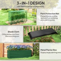 Outsunny Galvanized Steel Planter Box with Crop Cage and Shade Cloth, Raised Garden Bed for Flowers, Veggies and Herbs, Green(m-4)