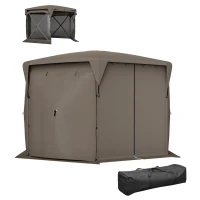 Outsunny 11 x 11ft Pop Up Gazebo Screen Tent with Removable Roof Cover, Roll-up Wind Panels for Camping, Backyard, Brown(m-1)