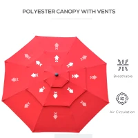 Outsunny 9FT 3 Tiers Patio Umbrella Outdoor Market Umbrella with Crank, Push Button Tilt for Deck, Backyard and Lawn, Red(m-8)