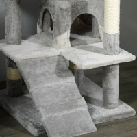 PawHut 53" Cat Tree Scratching Large Kitten Play House Multi-Level Activity Center Pet Furniture, Grey(m-10)