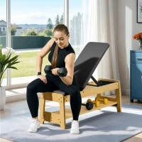 Soozier Wooden Adjustable Weight Bench with Dumbbell Storage Rack, Flat or Incline Workout Bench for Weight Lifting, Black(m-10)