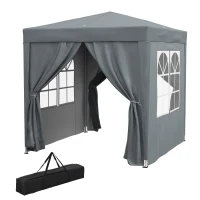 Outsunny 6.6'x6.6' Pop Up Canopy Tent with Sidewalls, Instant Sun Shelter Camping Gazebo with Carry Bag, Grey(m-2)