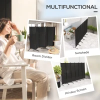 Outsunny 6 Panel Folding Room Divider, UV30+ Privacy Screen, Indoor Outdoor Privacy Panel with Stable Base, Black(m-4)