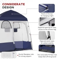 Outsunny Two Room Pop Up Shower Tent with Shower Bag, Floor and Carry Bag, Blue(m-7)