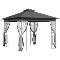 Outsunny 10' x 10' Metal Patio Gazebo, Double Roof Outdoor Gazebo Canopy Shelter with Tree Motifs Corner Frame and Netting, for Garden, Lawn, Backyard, and Deck, Gray