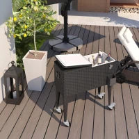 Outsunny 80 Quart Rattan Rolling Cooler Cart Portable Patio Ice Beer Beverage Cooling Bin for Outdoor Party w/ Bottle Opener, Brown Wicker(m-1)