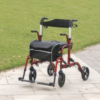 HOMCOM Rollator Walker with Seat, Folding Rolling Walker with 8" Wheels, Walker for Seniors with Adjustable Height, Red(m-1)