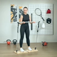 Soozier Pilates Bar Kit with Resistance Bands and Foldable Calf Stretch Board, Pilates Equipment for Full Body Workouts, Grey(m-8)