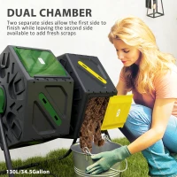 Outsunny Rotating Composter, Dual Chamber Compost Bin with 24 Vents and Steel Legs, 34.5 Gallon, Yellow and Green(m-4)