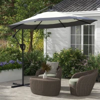 Outsunny 10 FT Cantilever Umbrella, Round Hanging Offset Umbrella with Crank, Tilt and Cross Base for Garden, Backyard, Grey(m-1)