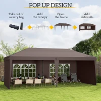 Outsunny 10' x 20' Outdoor Pop Up Canopy Tent Party Tent Instant Shelter W/ Carrying Bag, Coffee(m-4)