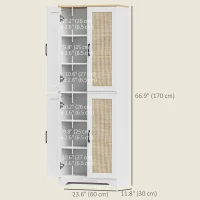 HOMCOM 67" Tall Kitchen Pantry, Freestanding Kitchen Storage Cabinet with 4 Rattan Doors and Adjustable Shelves, White(m-3)