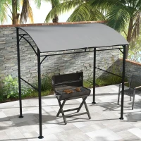 Outsunny 7' x 5' Garden Grill Canopy, BBQ Grill Gazebo Tent with Steel Frame and Hooks, Outdoor Sun Shade, Grey(m-8)