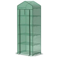 Outsunny 5 Tier Mini Greenhouse, Portable Outdoor Flower Stand with Shelf Clips, Indoor Greenhouse with Steel Frame, Transparent, 27.25" x 19.25" x 76", Green(m-2)