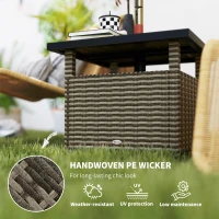Outsunny 22" Square Steel PE Rattan Wicker Table With Umbrella Hole, Outdoor Patio Accent Dining Side Table Used as Umbrella Stand, Mixed-Grey(m-6)