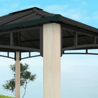 Outsunny 10' x 12' Hardtop Gazebo with Metal Roof, Wood Grain Frame Outdoor Gazebo Canopy for Patio, Garden, Backyard, Lawn(m-10)