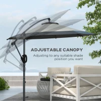 Outsunny 10 FT Cantilever Umbrella, Round Hanging Offset Umbrella with Crank, Tilt and Cross Base for Garden, Backyard, Grey(m-5)