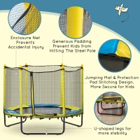 Qaba 4.6FT Trampoline for Kids with Enclosure Net for Ages 3-10, Indoor Outdoor Use, Yellow(m-4)