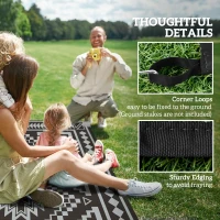 Outsunny Reversible Outdoor Rug, Waterproof Plastic Straw with Carry Bag, 9' x 18', Black & Gray Square Patchwork(m-8)