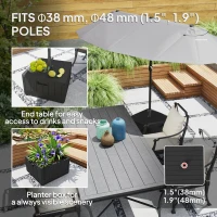 Outsunny 3-in-1 Patio Umbrella Base, Coffee End Table, Flower Box Planter with Wheels Handles, Square Plastic 176lb Stand/110lb Water Fillable Outdoor Garden Umbrella Stand, Black(m-4)