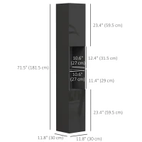 kleankin Tall Bathroom Cabinet, High Gloss Storage Cabinet with Doors and Adjustable Shelves, 11.8" x 11.8" x 71.5", Black(m-3)