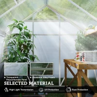 Outsunny 6' x 4' x 6.6' Polycarbonate Greenhouse, Walk-In Green House Kit Garden, Plants Grow, Galvanized Sheet Aluminum Frame with Rain Gutter, Vent and Sliding Door, Silver(m-5)