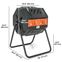 Outsunny Tumbling Compost Bin Outdoor Dual Chamber 360° Rotating Composter 43 Gallon with Sliding Doors, Orange(m-3)