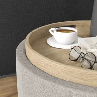 HOMCOM Round Storage Ottoman Coffee Table with Flip Top Tray, Linen Fabric Upholstered Footstool with Hidden Compartment(m-9)