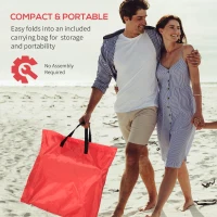 Outsunny Set of 2 Beach Lounge Chair Sun Lounger, Folding Ground Beach Mat w/ Adjustable Back, Steel Frame, Head Pillow and Carry Bag for Backyard Lakeside, Red and White(m-5)