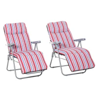 Outsunny Set of 2 Garden Sun Lounger, Outdoor Reclining Seat Cushioned Seat, Foldable Adjustable Recliner, Grey and Red(m-11)